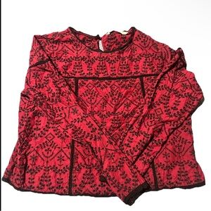 Zara Red and Black Patterned Blouse